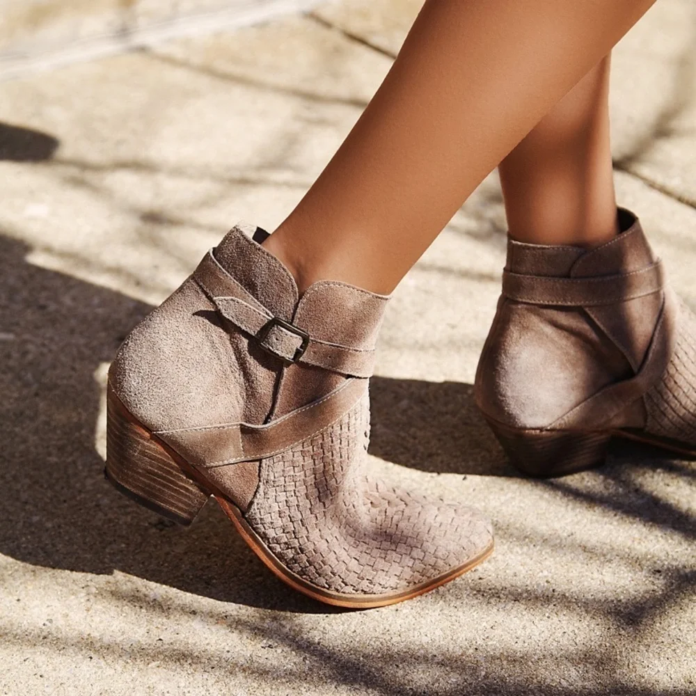 Free People Venture Woven Suede Ankle Buckle Boots SZ EU 36 US 5.5/6